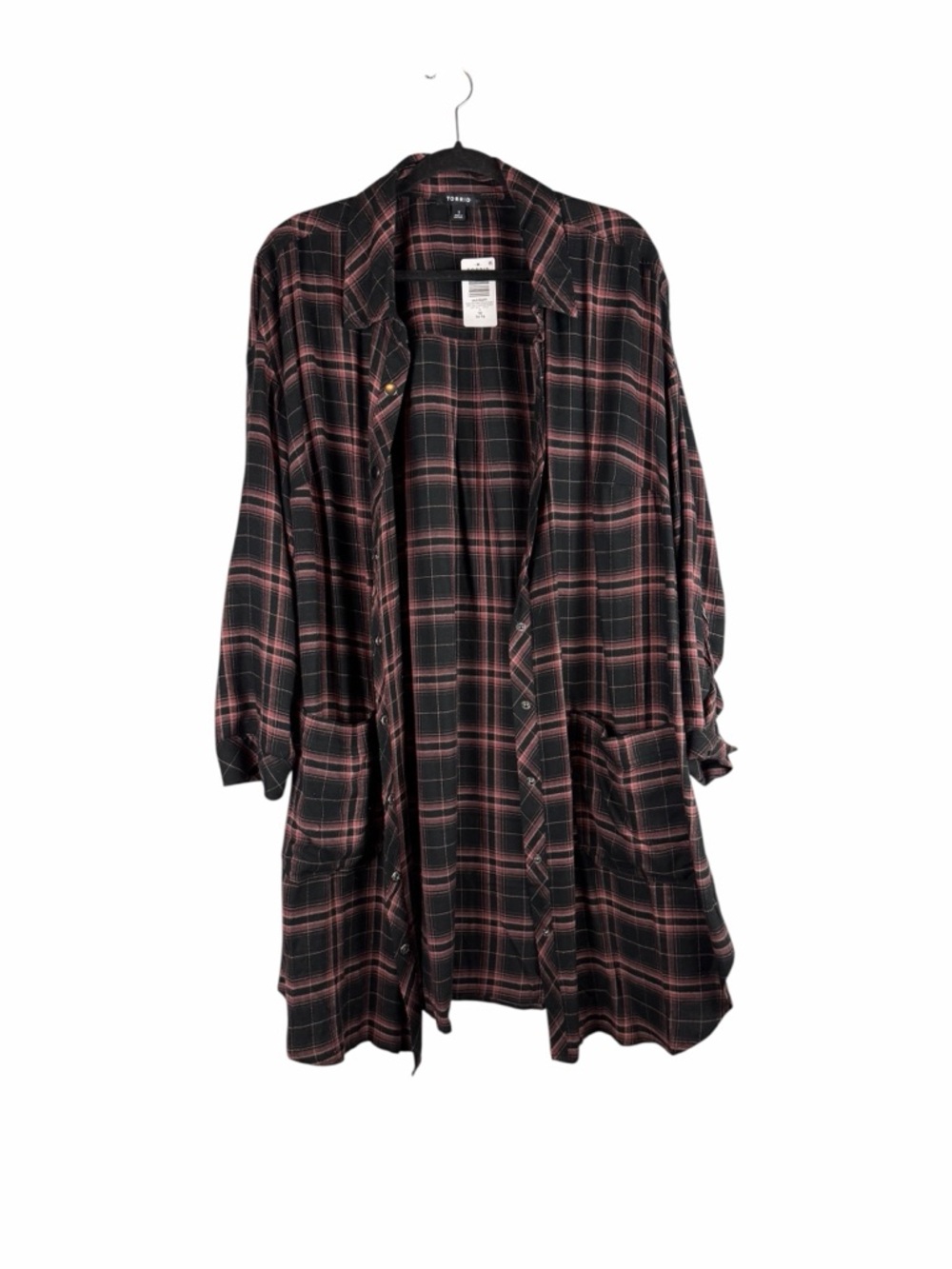Torrid Most Likely Plaid Oversized Flannel Shacket Black Pink Size 1X NWT